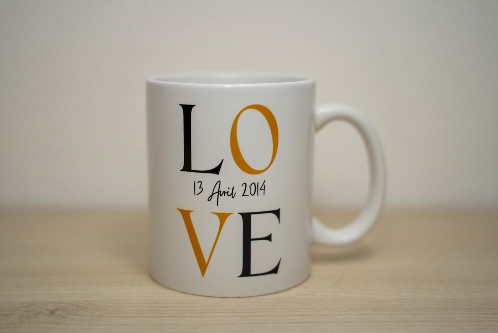 Mug Blanc, Noir et Or/Rouge à Personnaliser, Impression Sublimation | Love, Date...