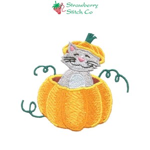 Cat in a Pumpkin, Fall Design, Kitty Halloween, Machine Embroidery, Pumpkin Patch, Cartoon Kitten, Jack o Lantern, Autumn Theme