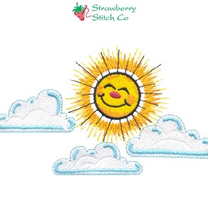 Sun and Clouds, Embroidery Design, Kids Embroidery, Smiley Face Sun, Machine Embroidery, Instant Download, Cartoon Embroidery