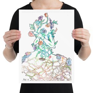 Blumenkönigin in Blumenform Poster | Wunderschön, Wand, Zeichnung, Illustration, Kunstwerk, Liebe, Niedlich, Mädchen, Geschenk, Sticker| Poster Druck Set
