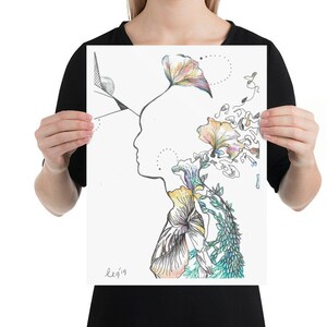 Poster di piante di donna in crescita autonoma / Fatto a mano, Disegno, Opera d'arte, Fiore, Salute, Botanico, Cura, Ragazza, Amico, Madre, Giorno / set di stampa poster