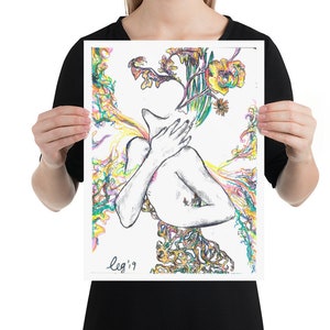 Self Growth Flower Lady Plant Heart Posters / Dibujo, Pared, Ilustraciones, Ilustración, Floral, Amor, Cuidado, Hermoso, Pegatinas / conjunto de impresión de póster