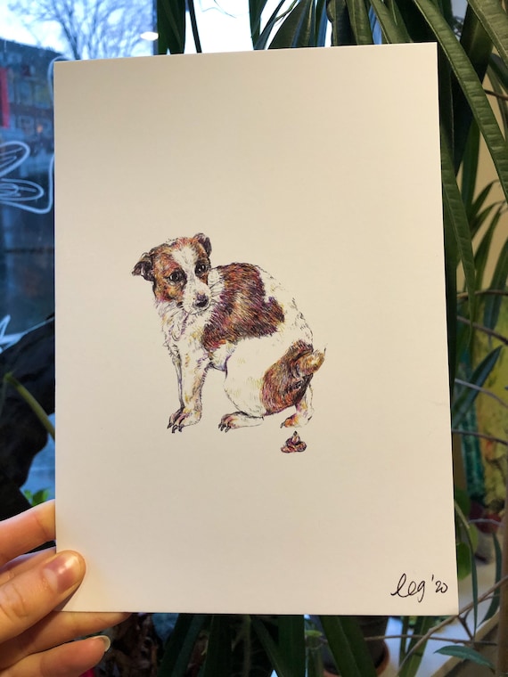 Companionshit Dog Poop Drawing Humorous Pooping Dog Etsy