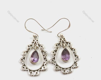 Elegant Amethyst boho Earrings, Gemstone Earrings, Blue Drop & Dangle Earrings, 925 Sterling Silver Jewelry, Wedding Gift, Earrings For Love