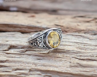 Vintage Filigraner Citrin Ring: 925 Sterling Silber, Edelstein Gelb