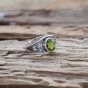 Remarkable Peridot Ring Size 6,7,8,9, Parrot Green Gemstone Ring, Filigree Ring, 925 Sterling Silver Jewelry, Birthday Gift, Ring For Mother