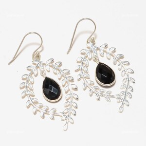Rare Black Onyx Earrings, Black Gemstone Earrings, Drop & Dangle Earrings, 925 Sterling Silver Jewelry, Birthday Gift, Earrings For Mother