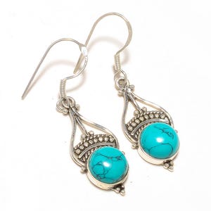 Sterling Silver Turquoise Drop Earrings: Sky Blue Gemstone Jewelry