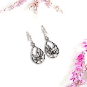 925 Sterling Silver Leaf Earring, Unique Oxidized Silver Dangle Earring, Handmade Petal Women Jewelry, Christmas gift,Valentine&#39;s Day gift