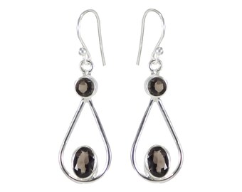 Handmade Smoky Quartz Drop Earrings: 925 Sterling Silver Dangle Jewelry