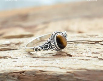 Tiger Eye Ring: Filigree Sterling Silver Boho Gemstone Ring