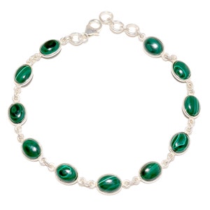 Malachite Bracelet,925 Sterling Silver Bracelet,Christmas gift,Daily Wear Bracelet,Birthday Gift,Anniversery gift,Mothers day gift, 9 inchs