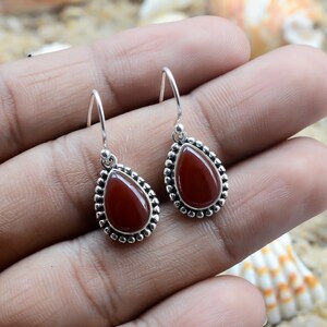 Red Carnelian earring,handmade earrings ,925 Sterling Silver Dangle Earring, party gift,Valentine&#39;s Day gift,vintage look earring