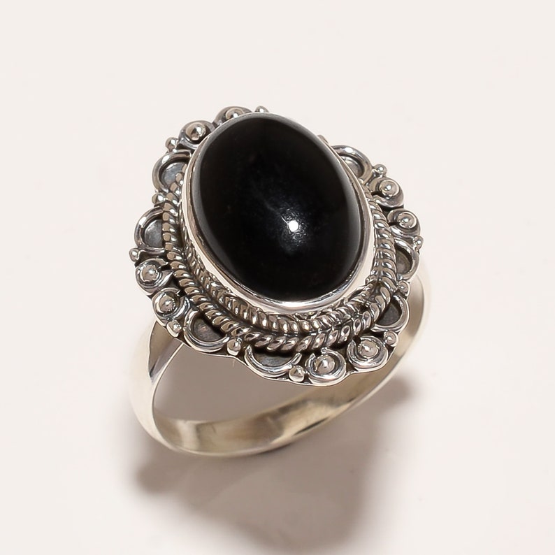 Vintage Black Onyx Ring Moonstone Ring,925 Sterling Silver Ring,Filigree /& Statment Ring,Christmas gift,Valentine Day gift,Anniversery Ring