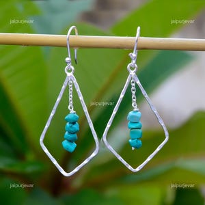 Rare Turquoise Earrings, Sky Blue Gemstone Earrings, Drop & Dangle Earrings, 925 Sterling Silver Jewelry, Birthday Gift, Earrings For Mother