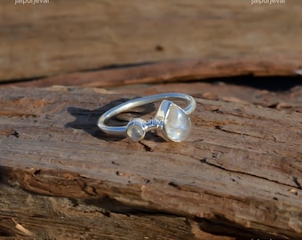 Handmade Pear Moonstone Ring: 925 Sterling Silver Statement Jewelry