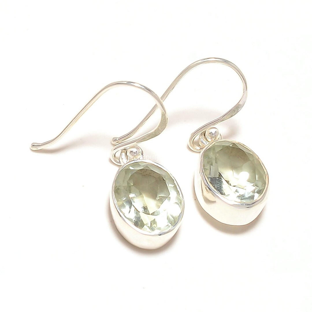 Orecchini A Perno In Argento 925 Con Ametista Verde 9x7 Mm | Fatto A Mano, Ipoallergenici, Regalo
