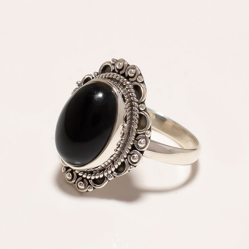 Vintage Black Onyx Ring Moonstone Ring,925 Sterling Silver Ring,Filigree /& Statment Ring,Christmas gift,Valentine Day gift,Anniversery Ring