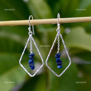 Seltene Lapis Lazuli Ohrringe, Blaue Edelstein Ohrringe, Drop & Baumeln Ohrringe, 925 Sterling Silber Schmuck, Geburtstagsgeschenk, Ohrringe für Mutter