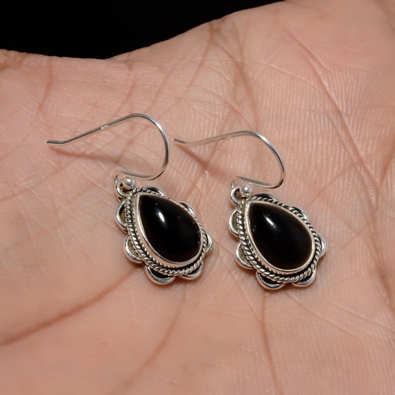 Sterling Silver Antiqued Finish Filigree Onyx Pear Dangle Earrings Sterling Silver Antiqued Finish Filigree Onyx Pear Dangle Earrings