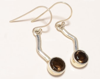 Smoky Quartz Drop Earrings: 925 Sterling Silver Coffee Gemstone