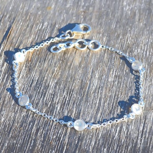Natural Moonstone boho Bracelet, White Gemstone Bracelet, Chain Bracelet, 925 Sterling Silver Jewelry, Anniversary Gift, Bracelet For Her