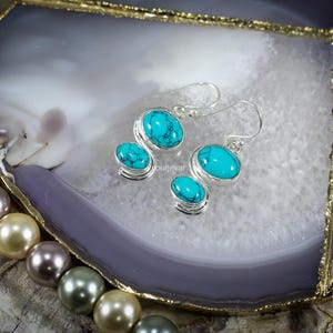 Natural Turquoise Earrings, Sky Blue Gemstone Earrings, Drop & Dangle Earrings, 925 Sterling Silver Jewelry, Wedding Gift, Earrings For Wife