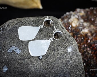 Smoky Quartz Drop Earrings: Vintage 925 Sterling Silver Dangle Jewelry