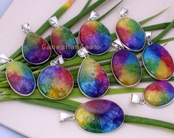Rainbow Quartz Druzy 25 pcs Wholesale Lots 925 Sterling Silver Plated Pendants