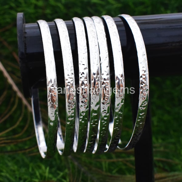 Sterling zilveren set van 7 armbanden, gehamerde armbanden, stapelarmbanden, Semanario, 7 dagen armbanden, Mexicaanse sieraden, dikke sprankelende armbanden