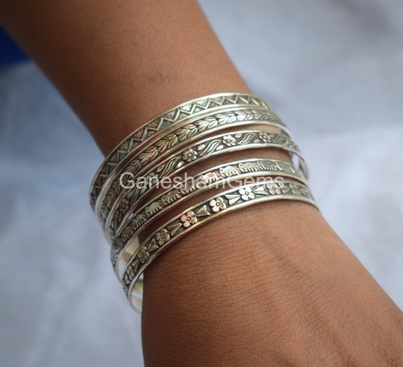 5 Set of bangle, 925 Silver bangle Stacking bangle, Oxidized bangle, 5 Designer bangle Handmade Bangle, Bangle for Woman Wedding Gift