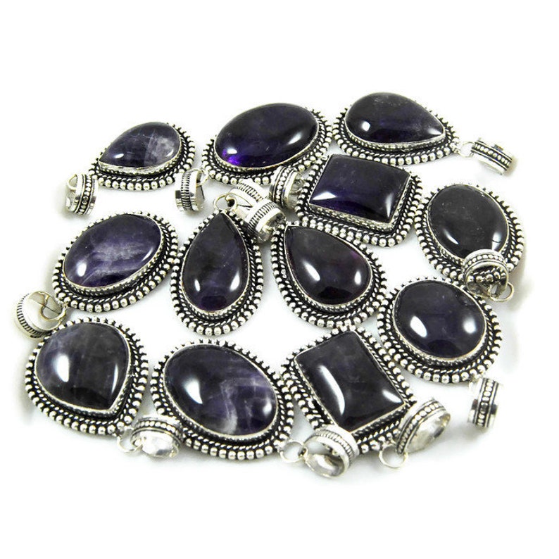 Mix Shapes /& Size Pendants Jewelry Purple Amethyst Pendants Silver Plated Brass Pendants Natural Amethyst Pendants Wholesale Lot !