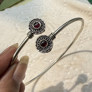 Röd Granat Boho Silver Armring, Tribal Gudinna Armring