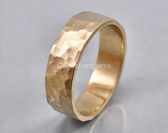 Handmade Solid Brass ring, hammered Texture Matte ring 6mm Rustic Hammered Golden Brass Wedding band, Custom engraved