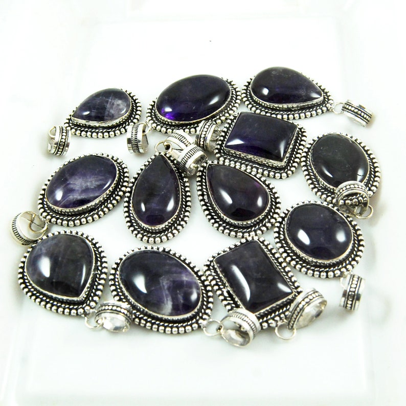 Mix Shapes /& Size Pendants Jewelry Purple Amethyst Pendants Silver Plated Brass Pendants Natural Amethyst Pendants Wholesale Lot !