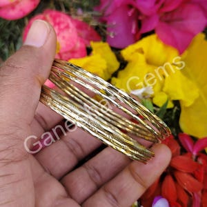 Set of 6 Bangles, Solid Brass Bangle, 14k Gold Plated Brass Bangle, Design Wide Bangle, Brass Bangle, Bangle For Women, Stacking Bangle