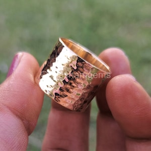 Hammered Copper Ring, Nonbinary Ring, Men&#39;s Ring, Pure Copper Ring, Thumb Ring, Solid Copper Wide Band, Unisex Ring, Copper Stacking Ring