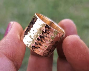 Hammered Copper Ring, Nonbinary Ring, Men&#39;s Ring, Pure Copper Ring, Thumb Ring, Solid Copper Wide Band, Unisex Ring, Copper Stacking Ring