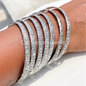 Conjunto de 7 pulseiras, pulseiras de prata esterlina, pulseiras empilháveis, pulseiras com design de flores, pulseiras femininas de 7 dias, joias feitas à mão