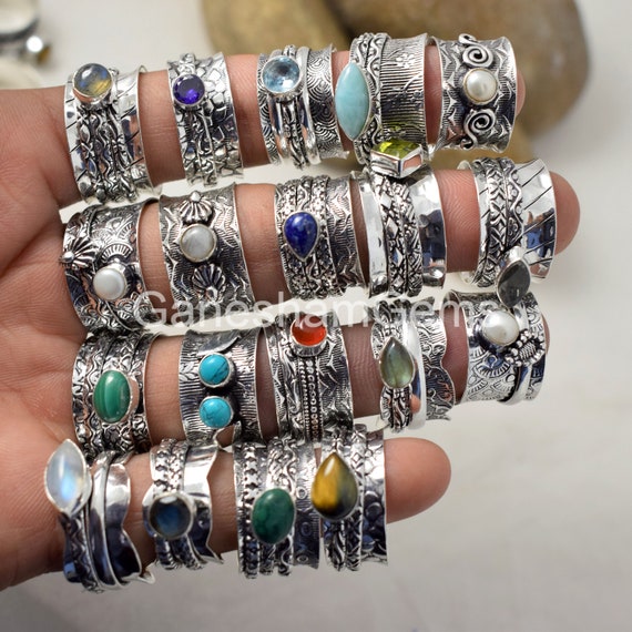 Wholesale Natural Multi Gemstone Spinner Ring 925 Silver - Etsy