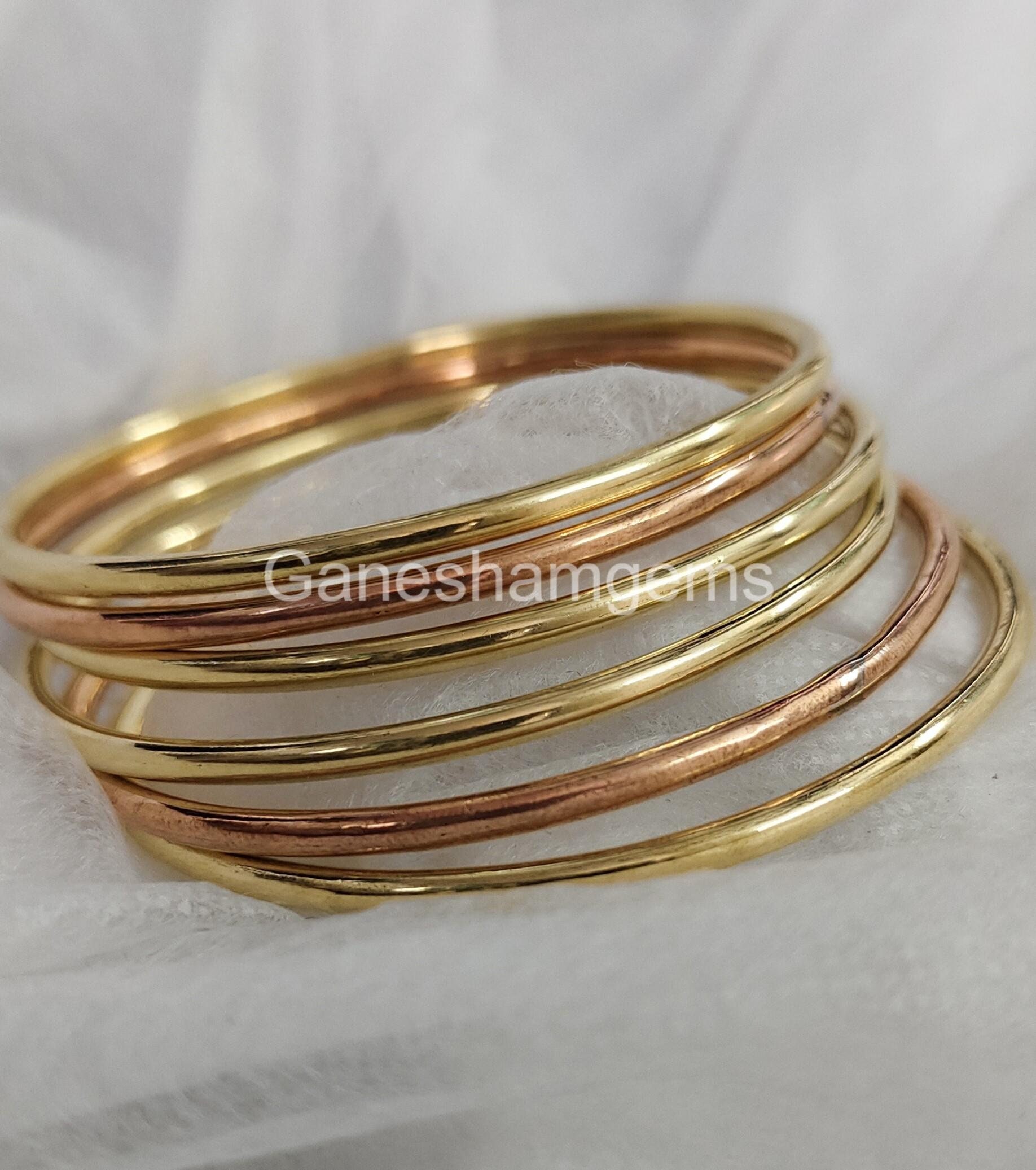 Plain Stackable Bangles, Set of 7 Bangles, Brass, Copper Bangles Set ...