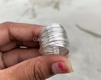 Multi Layer Silver Wire Ringen, Handgemaakte Wrap Ring, Wraparound Silver Wire ring, Sterling Zilveren Ring, Statement Ring Zilveren brede wrap Ring