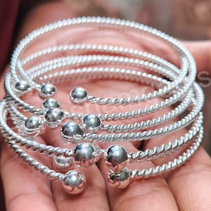 7 Set of Bangles, 925 Sterling Silver Bangle, Twisted Bangles, West Indian Bangles, Beads Bangle, Silver Ball Adjustable Bangle