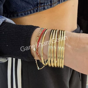 14K Gold Bangle, Set Of 7 Bangles, Stacking Bangles, Brass bangles, Semanarios, Stacking Bracelets, 7 day Bangles, Bangles For Women