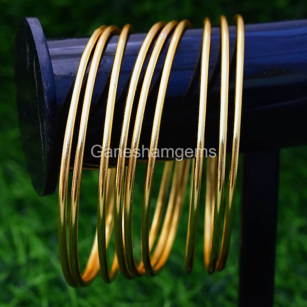 Plain Brass bangle, 9 Set of Bangles, Solid Brass bangles, Stacking Bangles Semanario, 9 Day Bangles, Mexican Jewelry, Thick Sparkly Bangles