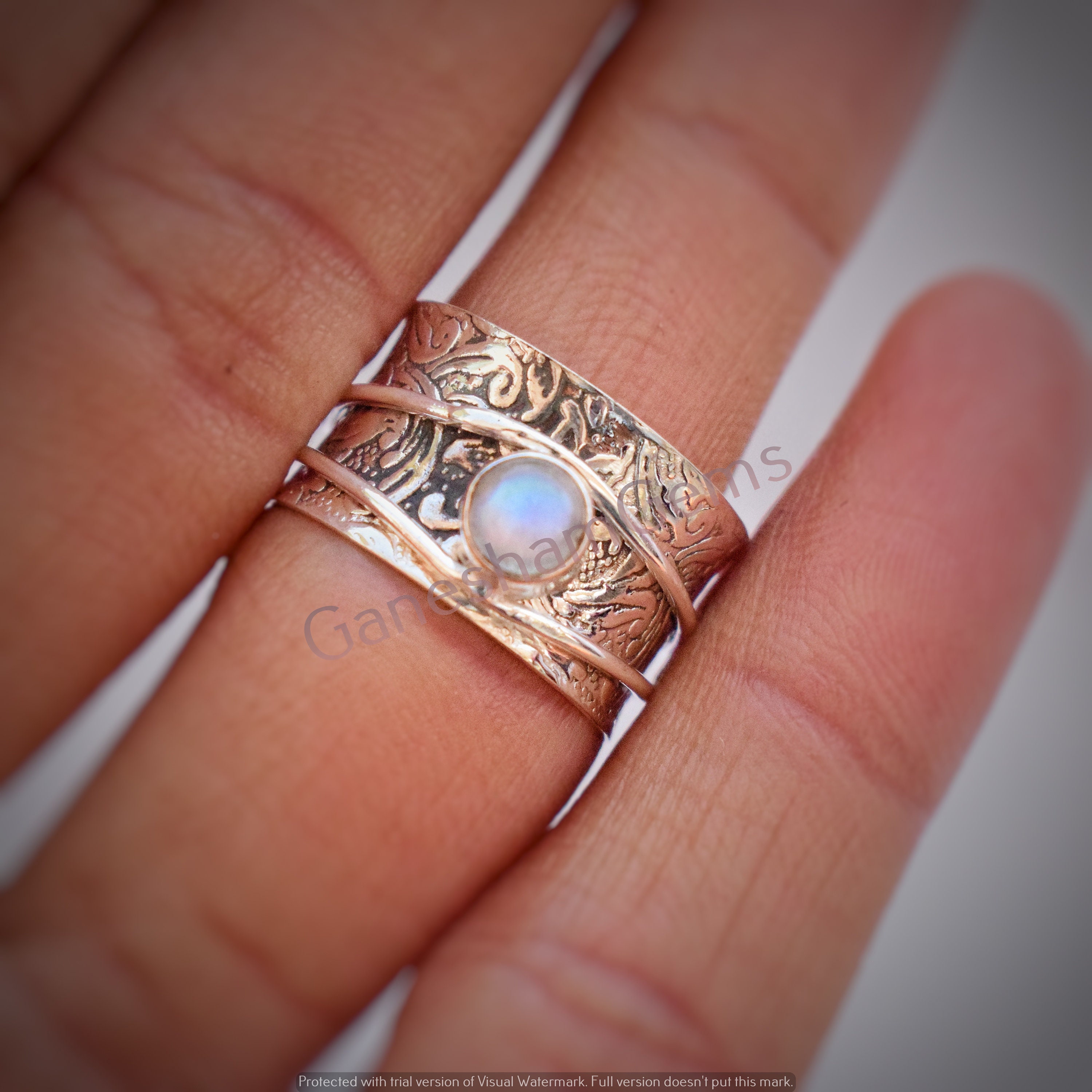 Natural Moonstone Spinner Ring 925 Silver Spinner Ring Etsy