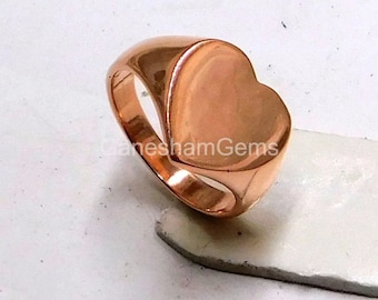 Copper Heart Design Signet ring, Copper rings for men Women, Heart band ring, Pure Copper Signet Ring Plain men&#39;s jewelry