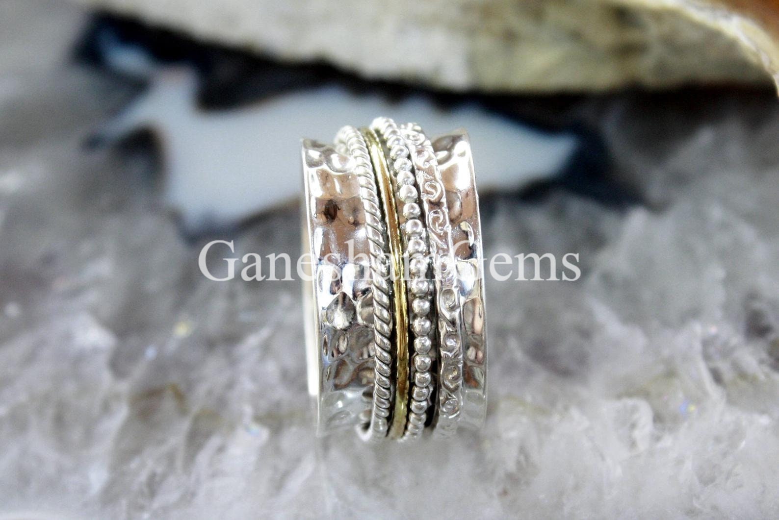 Worry Ring Gift For Her Anxiety Ring 925 Silver Ring Handmade Ring Women Ring Brass Spinner Promised Ring Texture Ring Spinner Ring