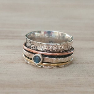 Labradorite Gemstone Ring*925 Sterling Silver Spinner Ring for Women* Statement Ring* Handmade Ring* Yoga Ring*Meditation Ring*Fidget Ring