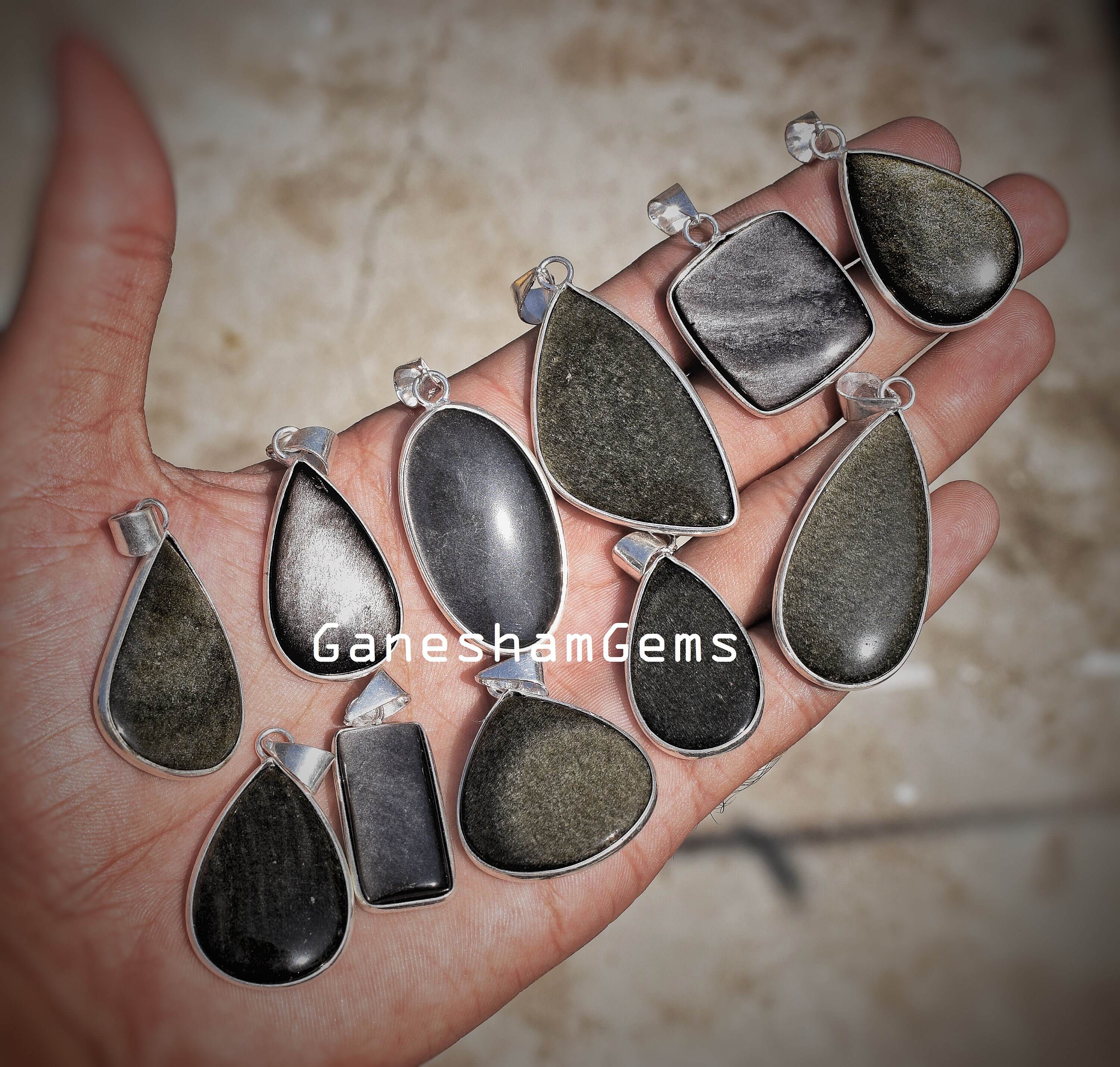 Gemstone Pendants Wholesale Natural Silver Sheen Obsidian Etsy